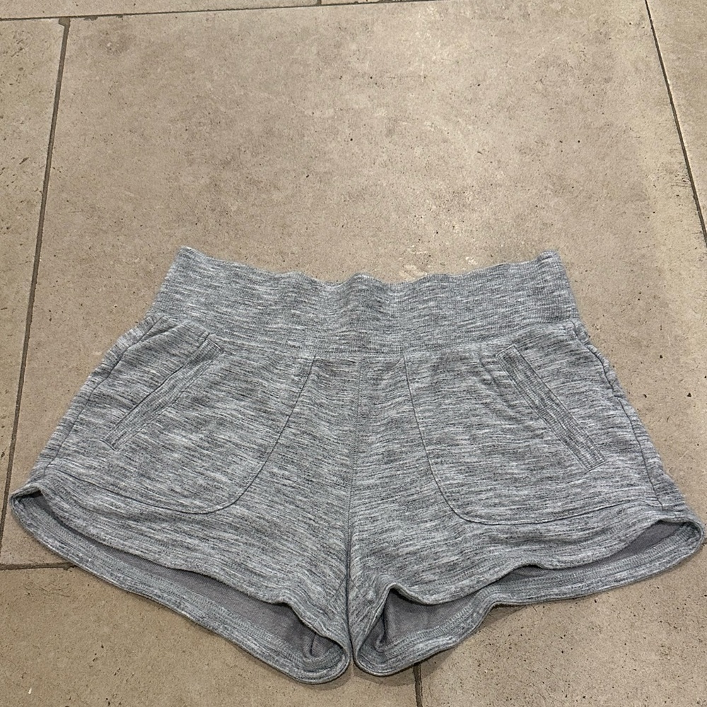 Athleta wide band gray jersey shorts.